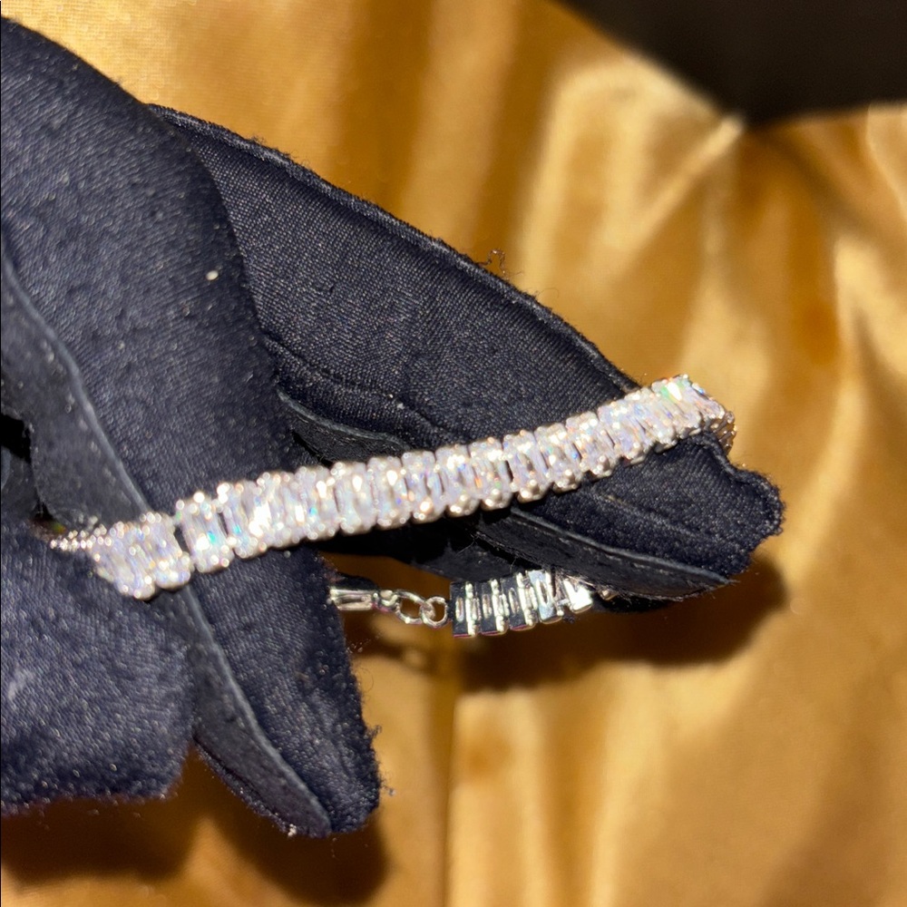 Elegant Baguette Silver Tennis Bracelet - Picture 1 of 6